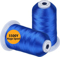 Simthread Embroidery Thread 5500 Yards Dark Electic Blue 420, 2 Huge Spools 40wt Polyester for Brother, Babylock, Janome, Singer, Pfaff, Husqvarna, Bernina Machine