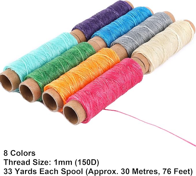 JANYUN 264 Yards 150D Leather Sewing Waxed Thread Cord for Leather Craft DIY 1mm Diameter 8 Colors Sewing Thread Cord,Each of 33 Yards (Color B)