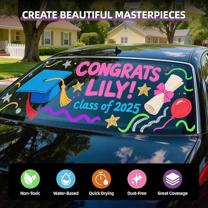 WUO Window Chalk Markers,8 Colors Car Markers,15mm 3-In-1 Jumbo Wide Nib, Dust-Free & Non-Toxic - Erasable Blackboards Marker For Rock Painting, Poster, Stone, Ceramic, Glass