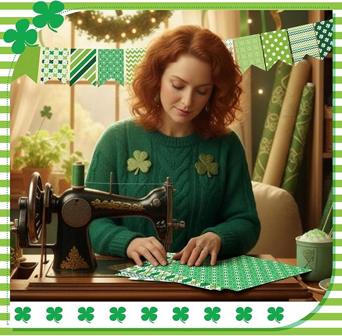 20 Pcs 10''x10'' St. Patrick's Day Quilting Fabric Square Bundle Irish Green Precuts Quiltted Fabric Shamrock Lucky Clover Printed Patchwork Supplies for Holiday Patchwork DIY Sewing Craft