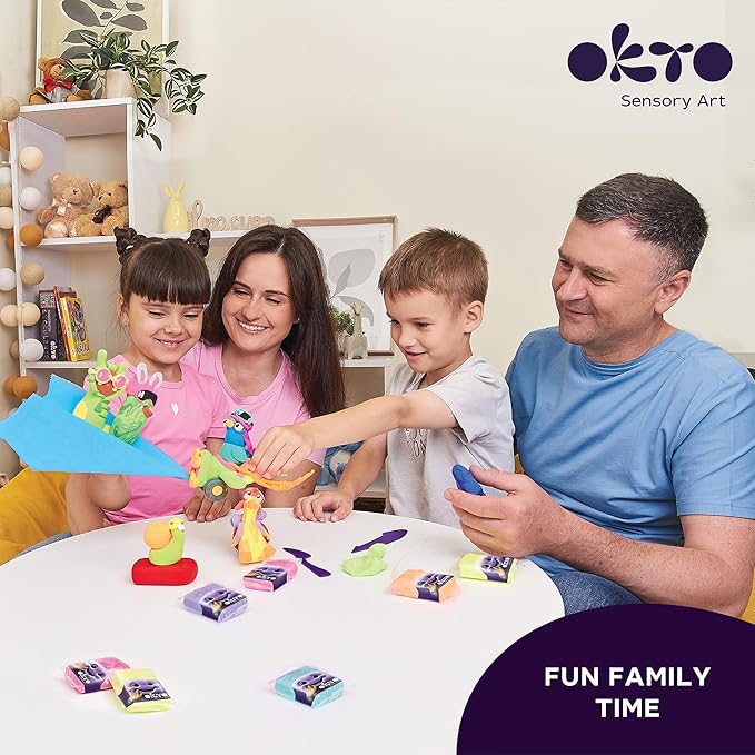 Okto Air Dry Clay for Kids – 24 Colors Foam Clay Set – Non-Sticky, Dries in ~24 Hours – Sculpting Tools, Fun Glasses, Storage Bags & Photo Guide – Sensory Craft Kit