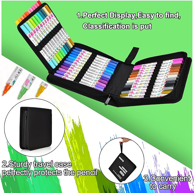 48 Colors Acrylic Paint Pens, Dual Tip Acrylic Paint Markers for Paper, Wood, Canvas, Stone, Rock Painting, Glass, Fabric, DIY, Ceramic, Art Supplies for Adults Drawing (Dot + Fine)