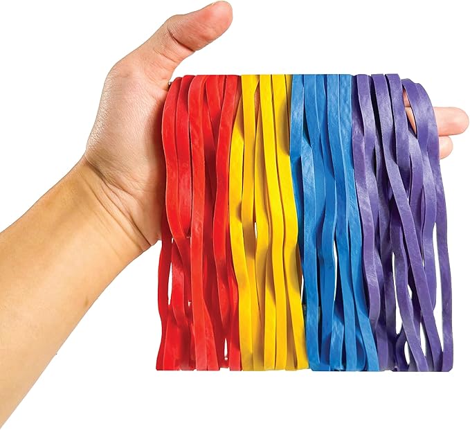 Yosogo Extra Large 8-Inch Postal Rubber Bands | Assorted Colors | Heavy-Duty Biodegradable Elastic Bands (120 PCS)