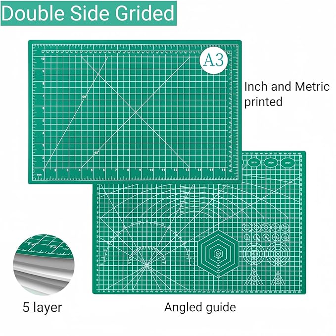 45mm Rotary Cutter and Mat Set, Fabric Cutter Wheel and 12x18 Inch Self Healing Sewing Cutting Mat, Fabric Rotary Cutter with 5pcs Rotary Blades for Quilting Patchworking Crafts, Turquoise
