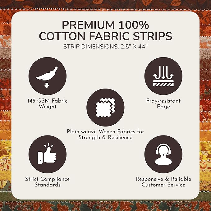 Tinyspool & Co. Jelly Roll Fabric Strips for Quilting, Crafting, and Sewing, 40 Strip Assorted Bundle, Soft Cotton for Blanket, Rug, Upholstery, Home Decor, and Purse Making, Fall is Here