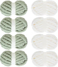 Mabozoo Assorted Chunky Yarn for Crocheting 8 Pack: Fluffy Chenille, Soft Plush, Giant Thick Fuzzy Yarn. 4 White & 4 Sage Green (31.7 yds, 8 oz Each Skein)