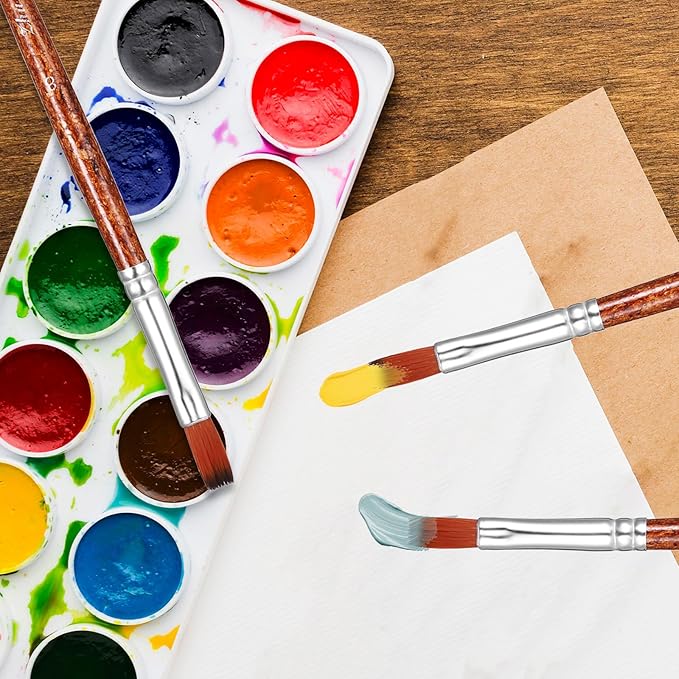 Giantree 12 PCS Flat Brushes Set, Professional Nylon Paint Brushes, Long Handle Artist Brush for Watercolor Acrylic and Oil Painting (Flat Head)