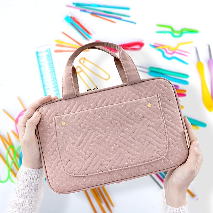 Yarwo Knitting Needles Case (up to 10.6"), Crochet Hooks Organizer with Double Handle for Circular Knitting Needles and Accessories, Dusty Rose (Bag Only)