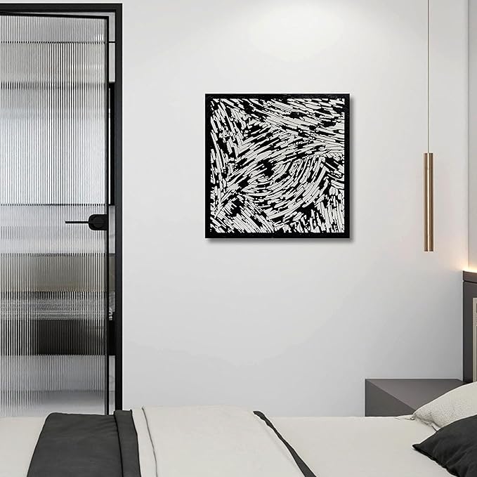 Art 24x24 inches Hand-Drawn Black and White Abstract Three-Dimensional Texture Art Oil Painting in Modern Minimalist Style. Suitable for Wall Decoration in Home Offices