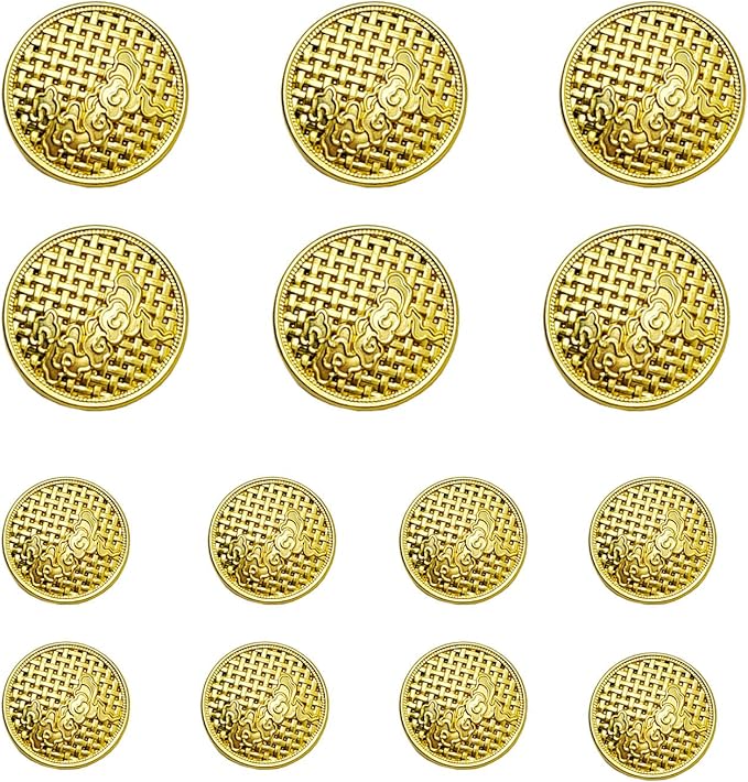 14 Pieces Gold Metal Blazer Button Set 18mm 23mm for Blazers, Suits, Sport Coats, Sewing, Uniform, Jackets (MBM42)