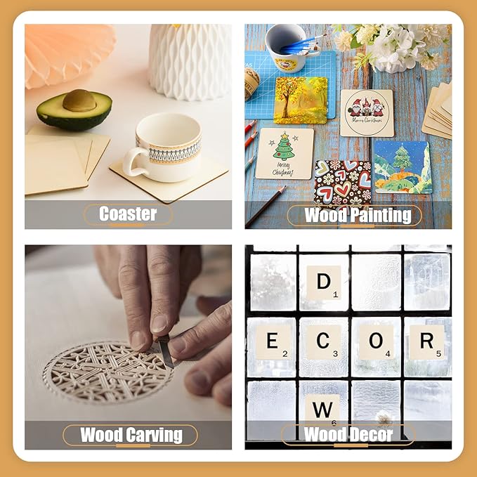 FOBSME 80 Pcs Unfinished Wood Squares, 4x4 Inch Natural Wooden Square Cutouts for DIY Crafts, Painting, Engraving, Home Decor