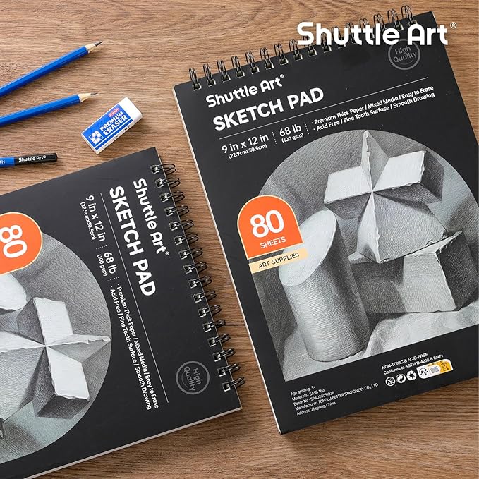 Artists Sketch Books, 9 x 12 Shuttle Art 160 Sheets of Sketch Paper pad Ideal for Drawing and School Supplies (2 Pack)