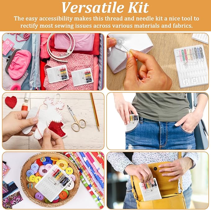 MAQUITA 48 Boxes Mini Quick Fix Sewing Kit Easy Pre Threaded Needle Basic Personal Kit Plastic Threaded Needle Holder Small Home Travel Sewing Box with Pin Button