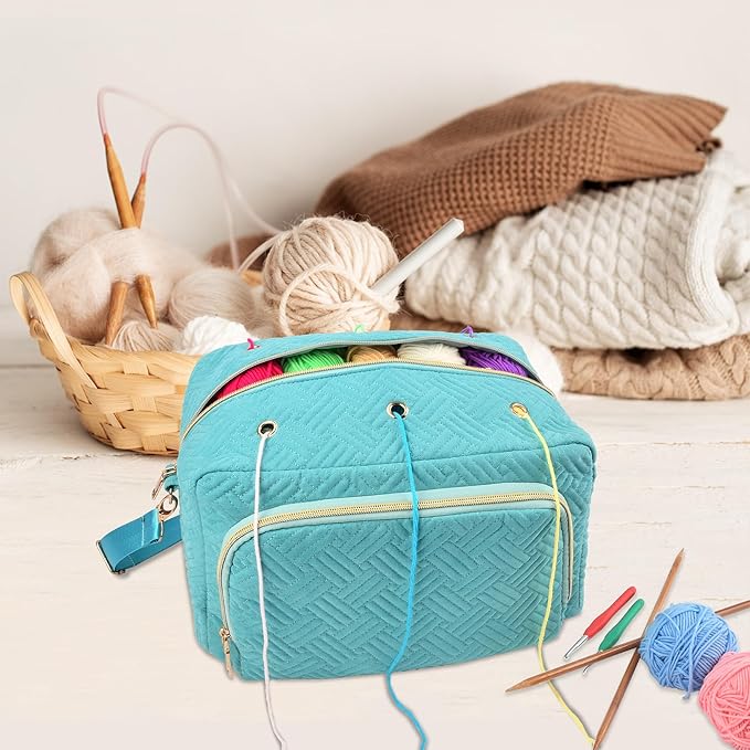 Crochet Bag Organizer, Yarn Storage Organizer, Yarn Holder for Crochet with Adjustable Shoulder Straps, Knitting Bag for crocheting, Crochet Hook Case Gifts for Crocheters (Blue)