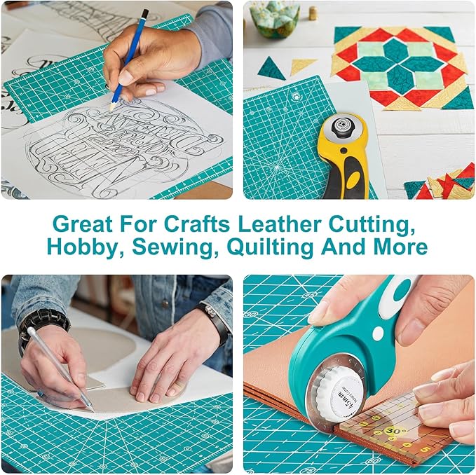 Headley Tools 12"x12" Rotating Cutting Mat, Self Healing Mat with 360-Degree Rotation & Anti-Slip Base, Sewing Board Cutting Mat Perfect for Fabric Quilting Leather Hobby Project, Turquoise