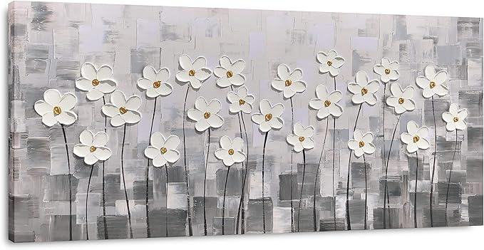 Yihui Arts Abstract Floral Oil Paintings on Canvas Extra Large Hand Painted Modern Stretched Contemporary Wall Art Flowers Artwork for Living Room Home Decor