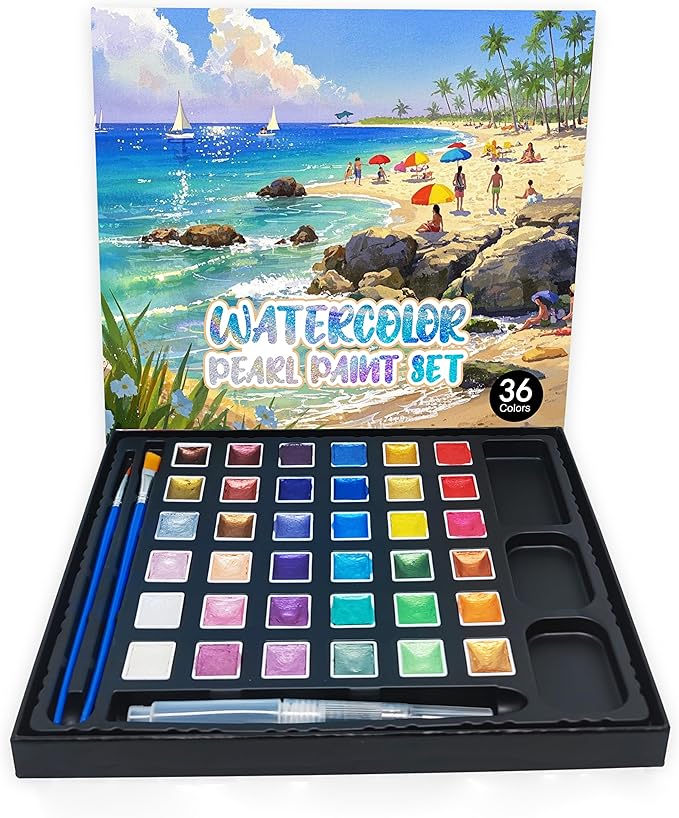 2ml Large Capacity Metallic Watercolor Paint Set, 36/60/84 Color Metallic/Pearlescent/Glitter/Color Shifting/Shimmer Water Color Paint for Adult Kids with 2 Paintbrushes(36colors)