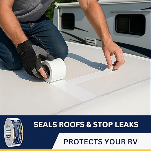 Buck RV Roof Sealant Tape – 6 Inch x 55ft, 40 Mil – Waterproof RV Tape for Roof Repair, Seams, Skylights, Vents & Window Leaks on Camper, Trailer & Boat, UV Resistant & Weatherproof, White, 1 Pack