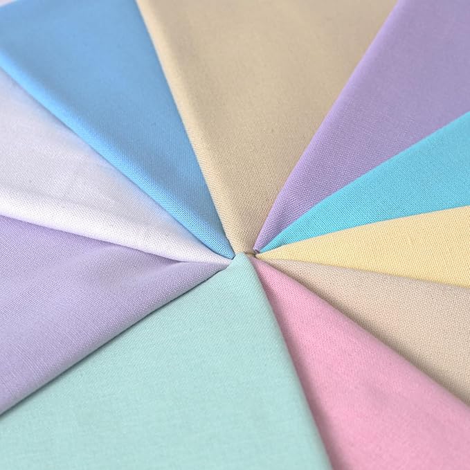 18 * 21inch Cotton Fabric Premium,11 Options Solids, 10PCS Solid Precut Fabric Pure Quilting Fat Quarter Bundles Patchwork for Sewing DIY Craft (Macarone)
