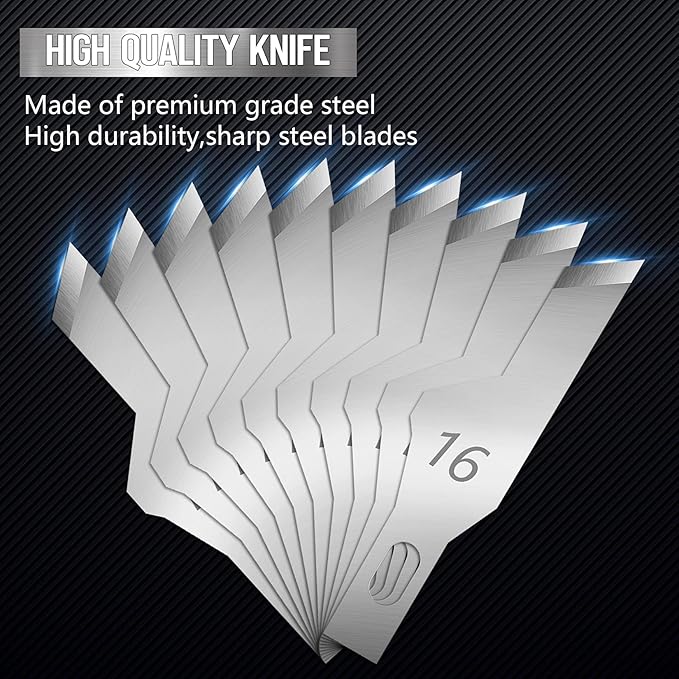 100 Pack Hobby Blades Craft Knife Blade Refill #16 Hobby Knife Replacement Blades with Storage Box for DIY Cutting Caving