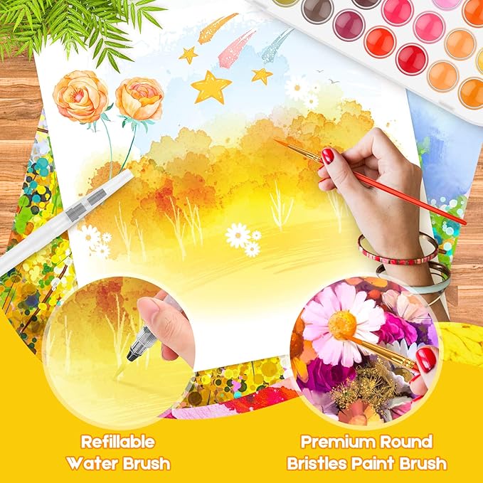 Taotree Valentines Day Gifts for Kids Adults, Easter Basket Stuffers, 48 Colors Watercolor Paint Set, Art Supplies Drawing Kit Painting Supplies Brush, Christmas Gifts for Adults Artist Painting