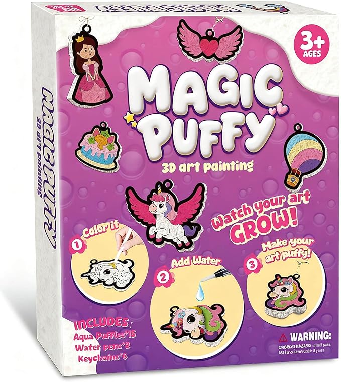 Dolanus Arts and Crafts Kits -3D Art Puffs Sponge Magic Painting, Birthday Gift for 4 5 6 7 8 9 Year Old Girl, Toys for Girls Ages 4-10, DIY Color & Inflate Activity, Travel & Creative Gifts