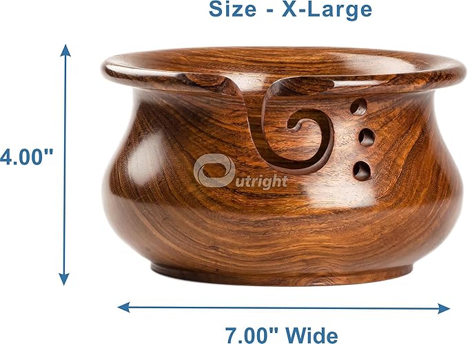 INTAJ Large Wooden Yarn Bowl Cute Rosewood Yarn Holder for Knitting and Crocheting, Crochet Gift for Knitting Lovers, Wooden Yarn Spinner for Crochet -Christmas Gift Ideas for Mother's Day, Her, Wife