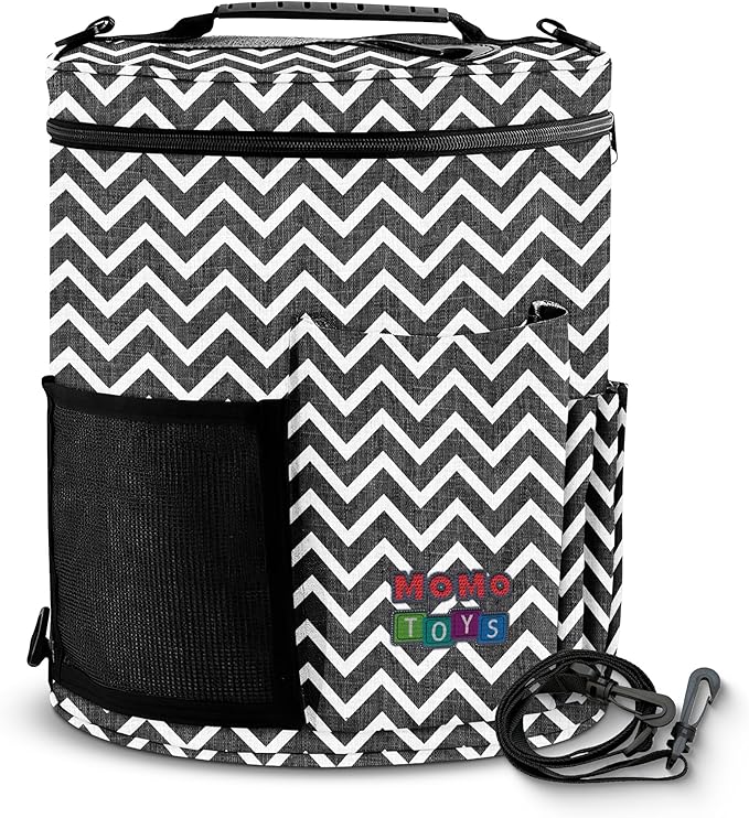 Crochet Storage Bag – Compact Yarn Organizer for Crocheting on the Go, Holds Hooks, Needles & Supplies – Zigzag Gray