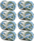 HOMBYS 8 Pack Giant Chunky Yarn for Crocheting,Super Bulky Large Soft Fluffy Yarn,Tie Dye Plush Fuzzy Yarn,Mixed Color Thick Chenille Yarn for Hand Knitting/Arm Knitting (Sky Blue,Green,White)
