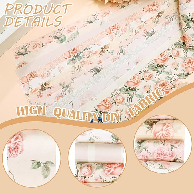 Ganeen 100 Pcs Vintage Pink Rose Quilting Fabric Roll 2. 56 Inch Fabric Squares Jelly Patchwork Precut Strips Bundles for Holiday Materials Craft DIY Sewing Cloths