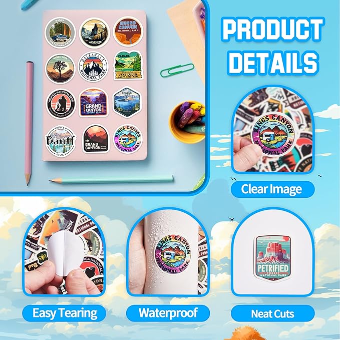 Outdoor Nature National Park Sticker for Water Bottle, 50 Pcs Adults Kids Natural Scenery Waterproof Vinyl Travel Laptop Decals, Bicycle Luggage Phone Case Skateboard Decor