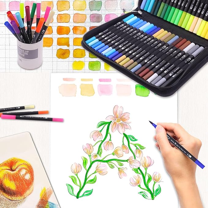 Double Tip Brush Pens Art Markers (72 Colors) - Fine Tip Acrylic Coloring Markers for Painting, Highlighting, and Card Making; Ideal for Adults, DIY Enthusiasts, and Craft Lovers