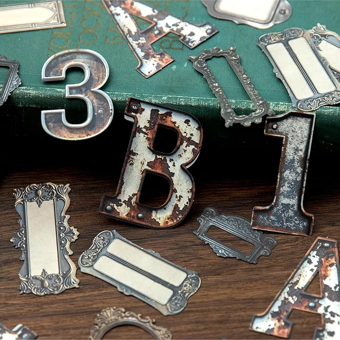 60PCS Industrial Vintage Sticker Set, Coated Paper Stickers with Rusty Gears, Keys, Frames, and Butterflies for Scrapbooking, Journaling, and DIY Crafts