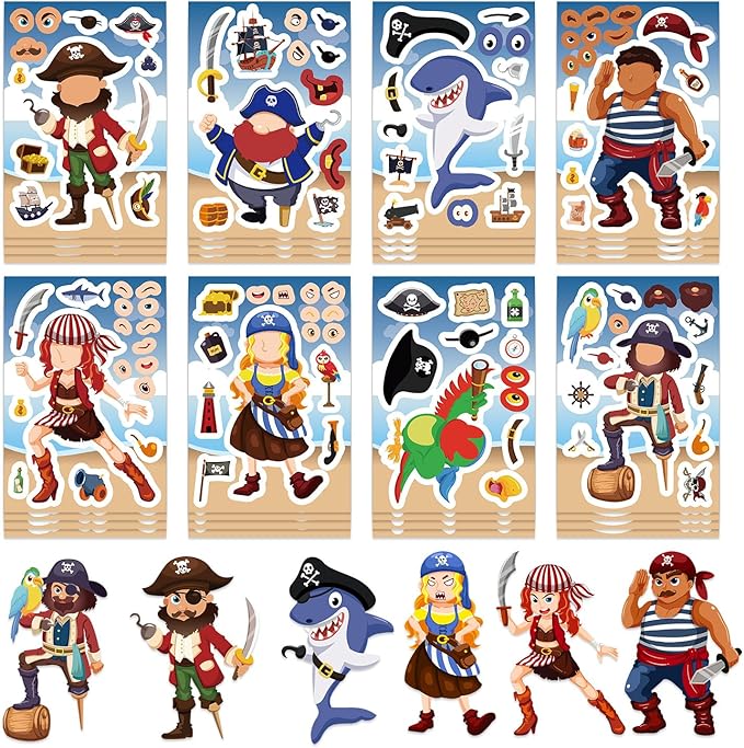 Pirate Make a Face Stickers – 24 Sheets Mix & Match Pirate Expression & Accessories, DIY Face Stickers for Journaling, Scrapbooking, Creative Collage