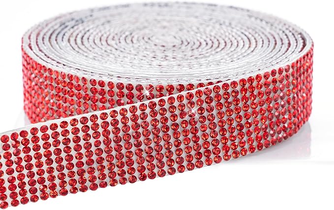 Novani Self Adhesive Rhinestone Ribbon, 0.78 Inch Wide 3 Yards 1 Roll, Red Crystal Diamond Bling Strips for DIY Crafts, Home Decor, Glitter Glass Rhinestones Tape for Crafting, Car Decoration