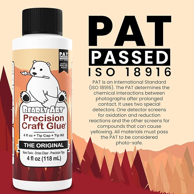 Bearly Art Precision Craft Glue - The Original - 4fl oz - Tip Kit Included - Dries Clear - Metal Tip - Wrinkle Resistant - Flexible and Crack Resistant - Strong Hold Adhesive - Made in USA