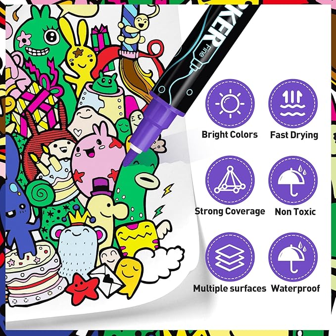 FUMILE 48 Colors Acrylic Paint Marker Dual Tip(Fine and Dot Tip), Paint Pens Acrylic Markers for Wood, Rock, Plastic, Glass, Ceramic, Canvas.Acrylic Markers Set for DIY Christmas Card and Art