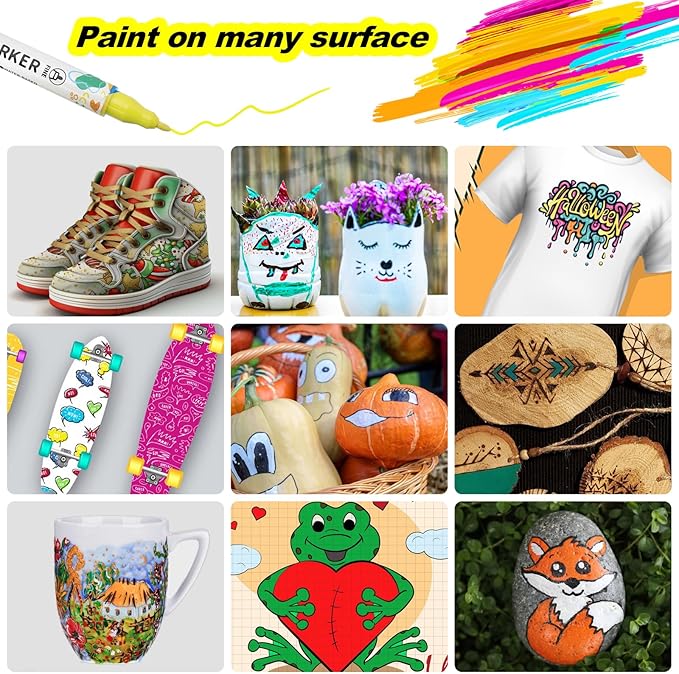 36 Colors Acrylic Paint Pens, Dual Tip Acrylic Paint Markers for Paper, Wood, Canvas, Stone, Rock Painting, Glass, Fabric, DIY, Ceramic, Art Supplies for Adults Drawing (Dot + Fine)