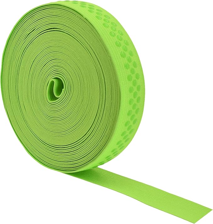 Mandala Crafts 1 Inch Elastic Silicone Gripper Tape for Clothing - 10 Yds Dotted Non Slip Elastic Band for Sewing - Lime Green Silicone Flat Fabric Stretchy Ribbon Straps