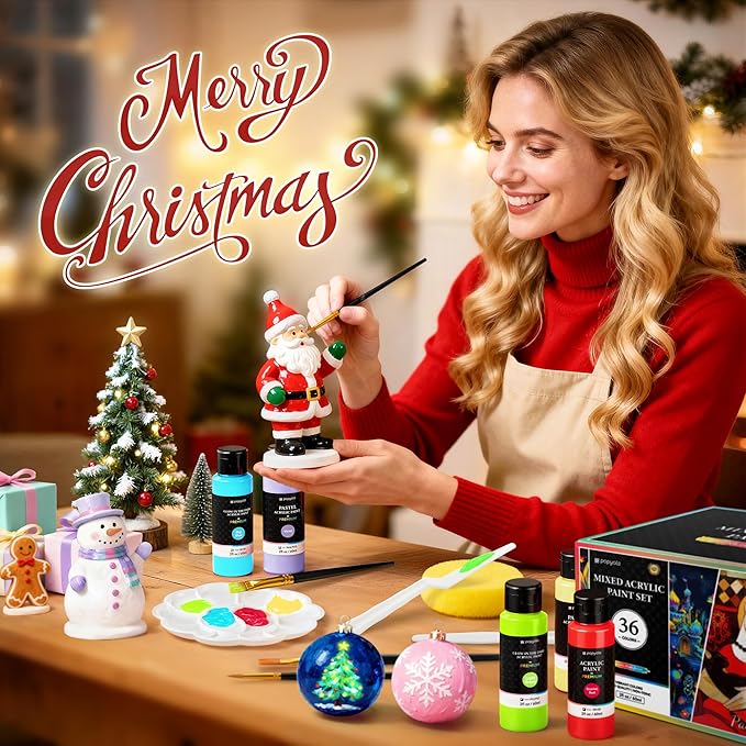 52 PCS Classic & Pastel & Glow in the Dark Acrylic Paint Set with 12 Brushes, 2 Knives & Palette, 36 Colors Art Craft Paint for Beginners, Canvas Ceramic Rocks Wood Painting Kit Art Supplies