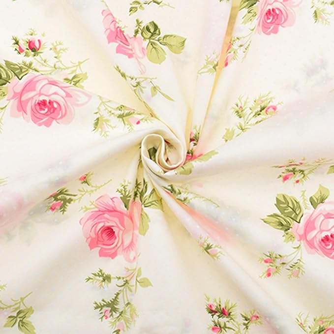Hanjunzhao 14 Pcs Plaid Vintage Floral Print Fabric Fat Quarters Bundles 18 x 22 Inch Rose Flowers Sewing Fabrics for Quilting - Holiday DIY Craft Party Decor -Vintage Floral
