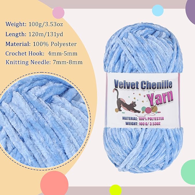 4 * 100g Fluffy Velvet Chenille Yarn for Crocheting and Knitting, Handcrafts Weaving Soft Chenille Yarn for Crocheting Clearance, Used for Making Baby Yarn Blanket, Clothes, DIY Craft (Bule)