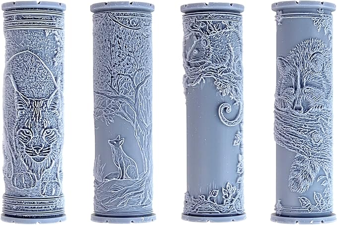 Woodland Life Collection 4-Pack Clay Texture Rollers (4") - Forest Set #01 - Embossing Pattern Rollers for Polymer & Ceramic Clay, Pottery & Crafts