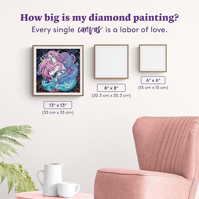 DIAMOND ART CLUB Aurora The Unicorn Diamond Painting Kit, Fun DIY Crafts for Adults, Round Diamond Art Canvas, 13" x 13"