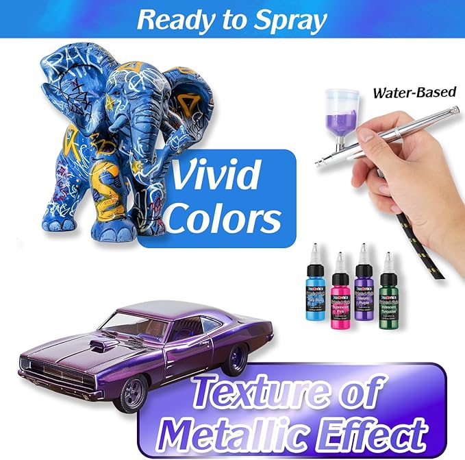 FansArriche Airbrush Paint, 44 Colors with 6 Thinners Acrylic Air Brush Paint Set, Ready to Spray Water-Based Opaque & Neon & Iridescent Acrylic Paint for Beginners, Artists, 20 ml/Bottle
