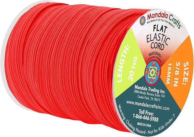 Mandala Crafts 16mm 20 Yds Roll of Red Elastic Bands for Sewing - 5/8 Flat Elastics Cord - 5 8 Inch Braided Stretch Straps for Crafting