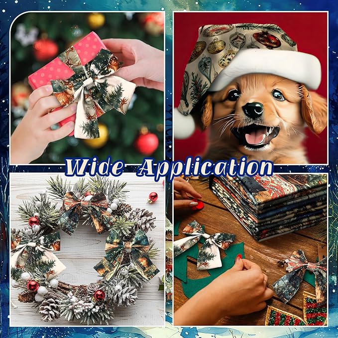 Hahafelt 10 Pcs Vintage Winter Quilting Fabrics by The Yard 20 x 20 Inch Square Nutcracker Santa Claus Square Quarter Fat Rustic Reindeer Fabrics Sewing Precut Patchwork for DIY Craft Party Decor
