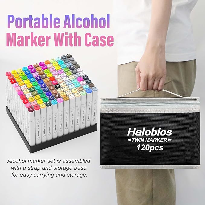 120 Colors Alcohol Markers Set, Dual Tip Fine & Chisel Drawing Markers Alcohol Marker with Case, Marker for Adults Children Coloring Artists Drawing Sketching Card Making and Illustration