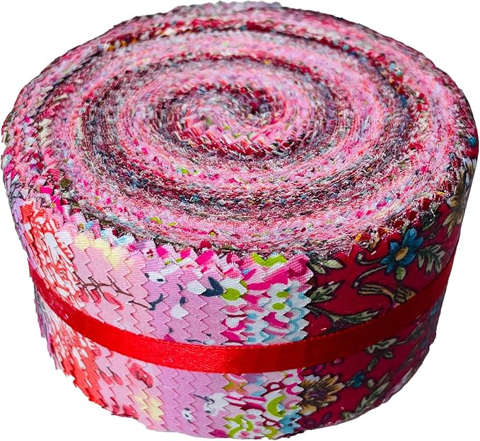 LUMANSUO Jelly Roll Fabric - 10 Assorted Floral Prints, 100% Cotton, 40 Pre-Cut Strips (2.5 x 44 Inch) Fabric for Quilting and Sewing,Red