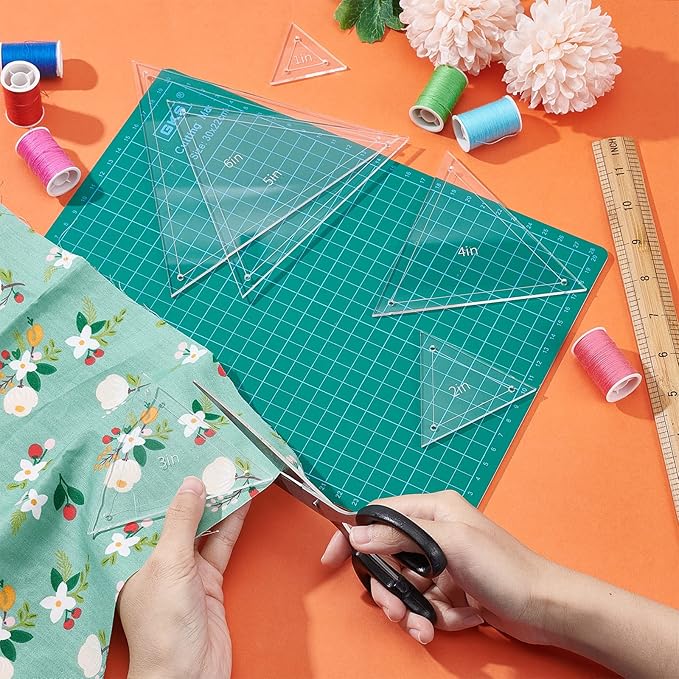 BENECREAT 6Pcs Free Motion Triangle Quilting Template Set, Acrylic Transparent Quilting Rulers for Machines Quilting DIY Designs On Shirts